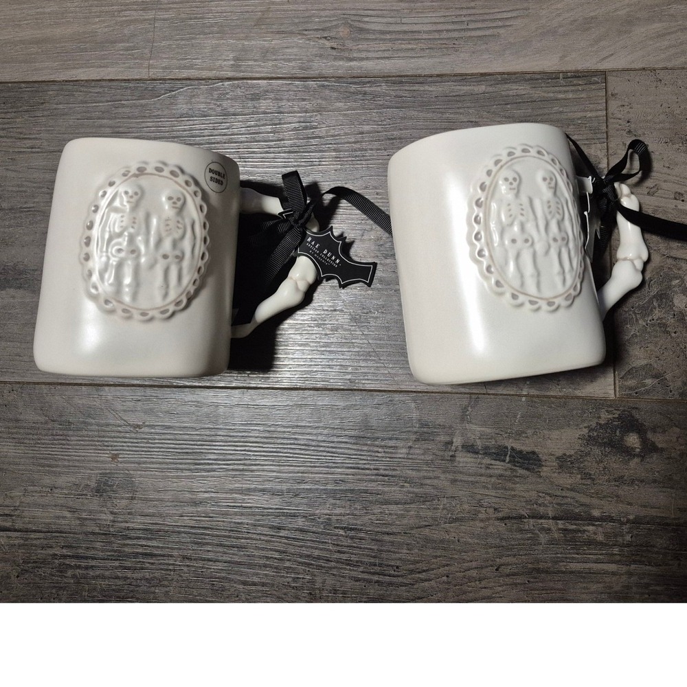 Rae Dunn Artisan Collection Mugs Til Death Do Us Part Skeleton Handles  Set